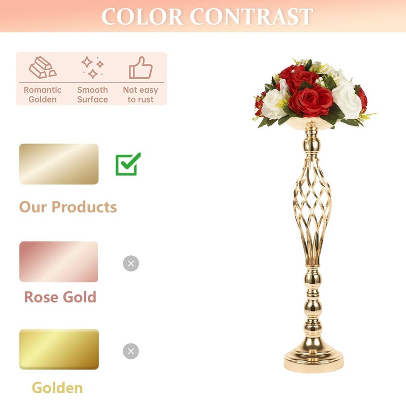 LANLONG 2pcs Metal Gold Candle Holders Road Lead Table Centerpiece Stand Pillar Candlestick for Wedding Candelabra Flowers Vases - Image 3